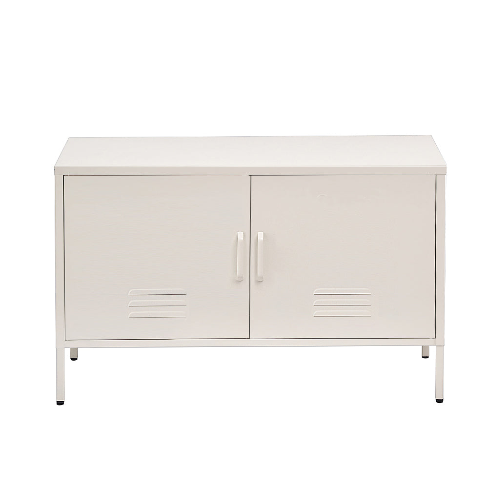 TRENDZ white metal buffet cabinet with two doors and minimalist design for dining room storage