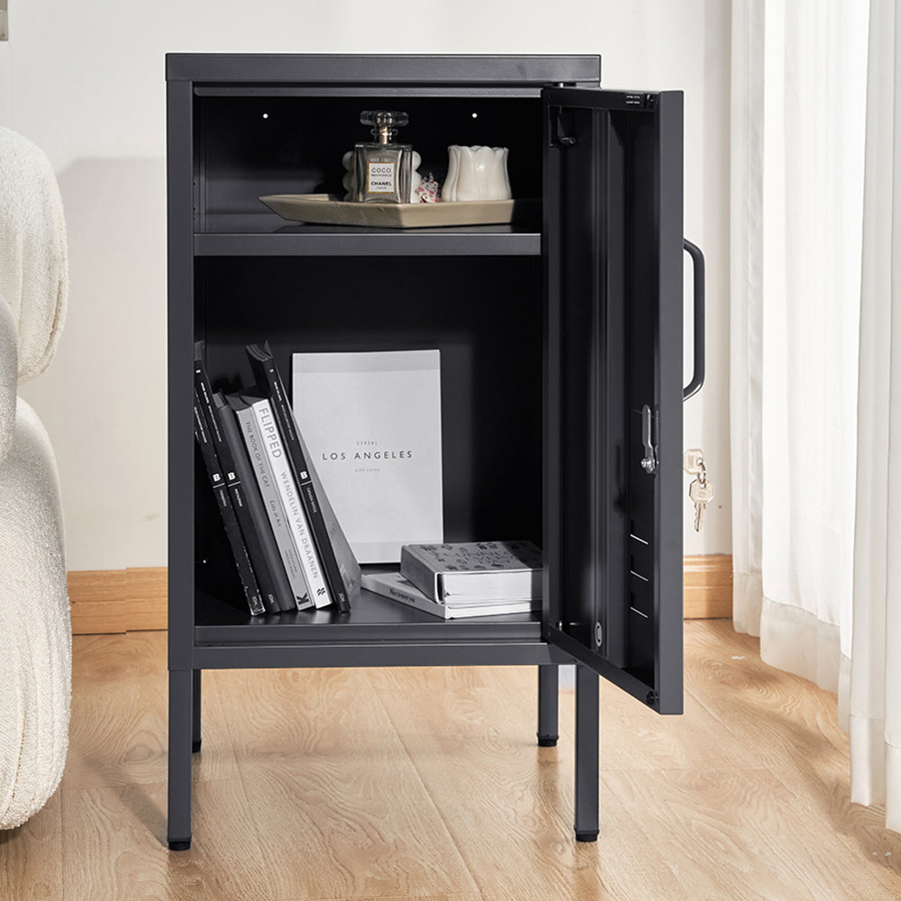Artiss Bedside Table Metal Cabinet - Black - TRENDZ