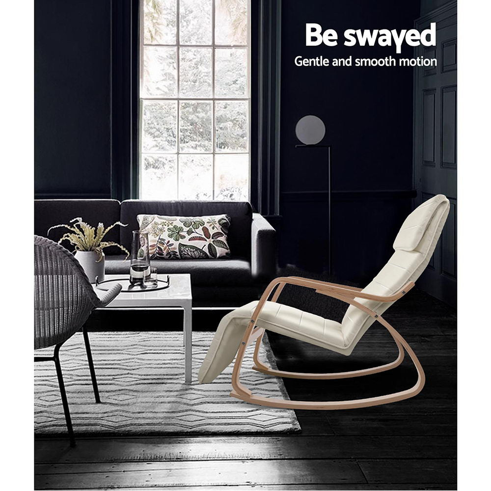 Artiss Rocking Armchair Footrest Nursing Beige Afton - TRENDZ