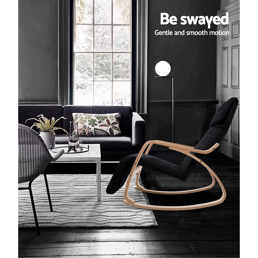 Artiss Rocking Armchair Footrest Nursing Black Afton - TRENDZ