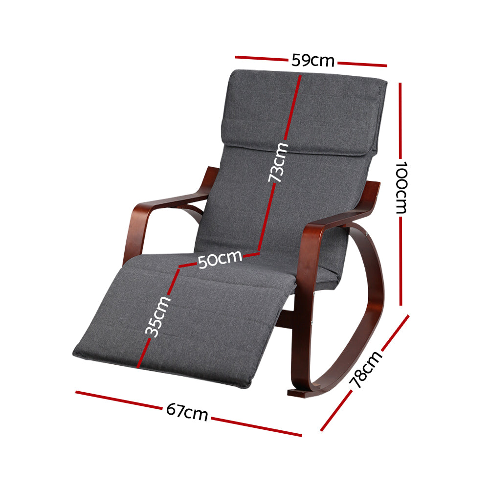 Artiss Rocking Armchair Footrest Nursing Charcoal Afton