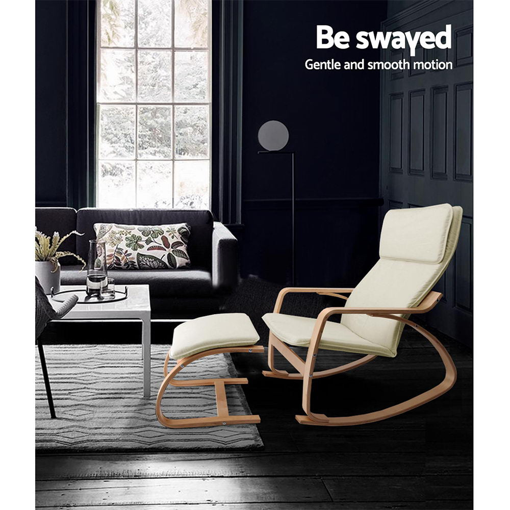 Artiss Rocking Armchair Footstool Bentwood Beige - TRENDZ