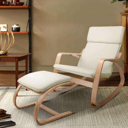 Artiss Rocking Armchair Footstool Bentwood Beige - TRENDZ