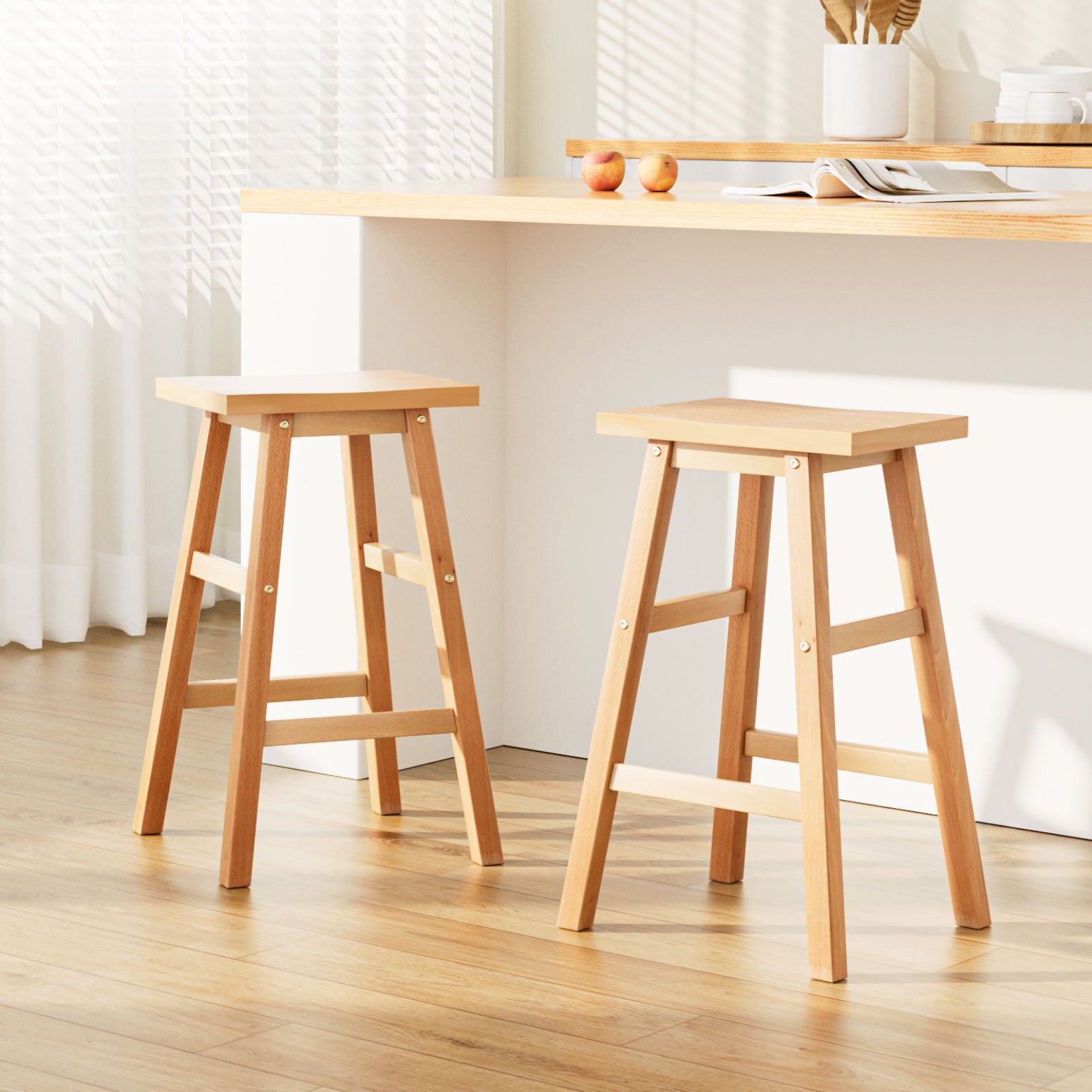 Artiss Bar Stools Kitchen Counter Stools Wooden Chairs Natural x2 - TRENDZ