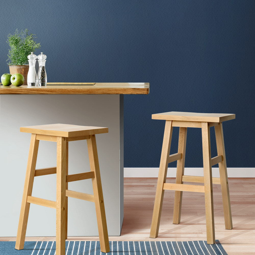 Artiss Bar Stools Kitchen Counter Stools Wooden Chairs Natural x2 - TRENDZ