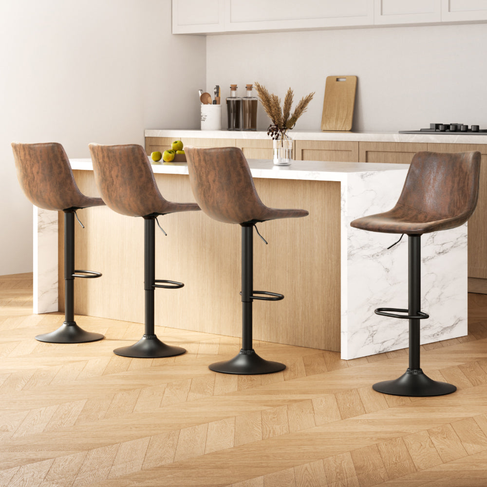 Artiss 4x Bar Stools Vintage Leather Swivel Gas Lift Brown - TRENDZ