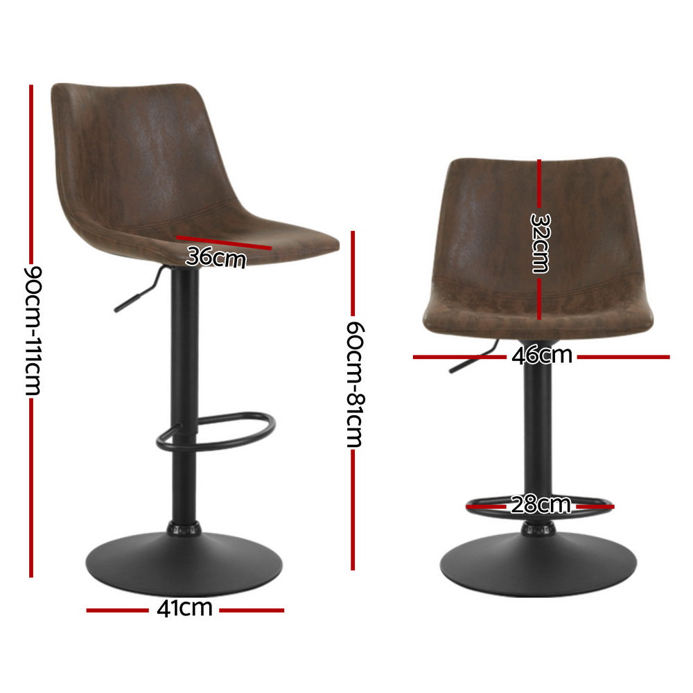 Artiss 4x Bar Stools Vintage Leather Swivel Gas Lift Brown - TRENDZ