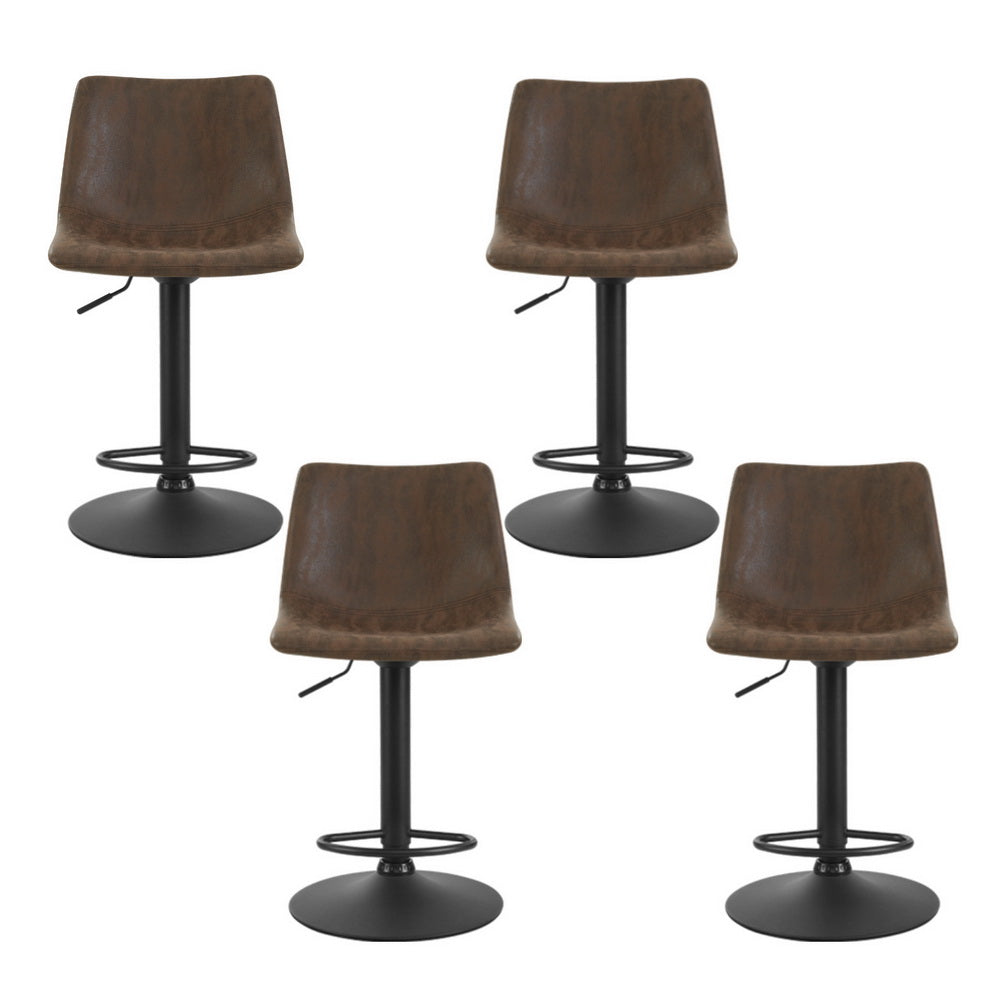 Artiss 4x Bar Stools Vintage Leather Swivel Gas Lift Brown - TRENDZ