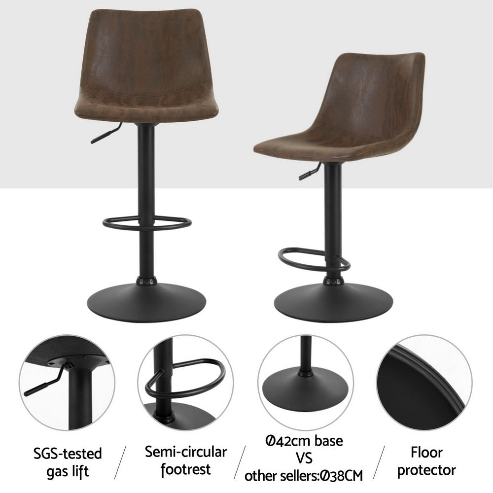 Artiss 4x Bar Stools Vintage Leather Swivel Gas Lift Brown - TRENDZ