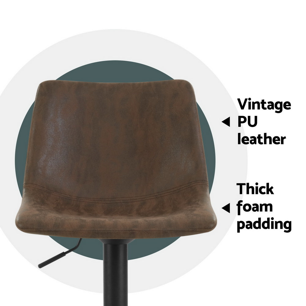 Artiss 4x Bar Stools Vintage Leather Swivel Gas Lift Brown - TRENDZ