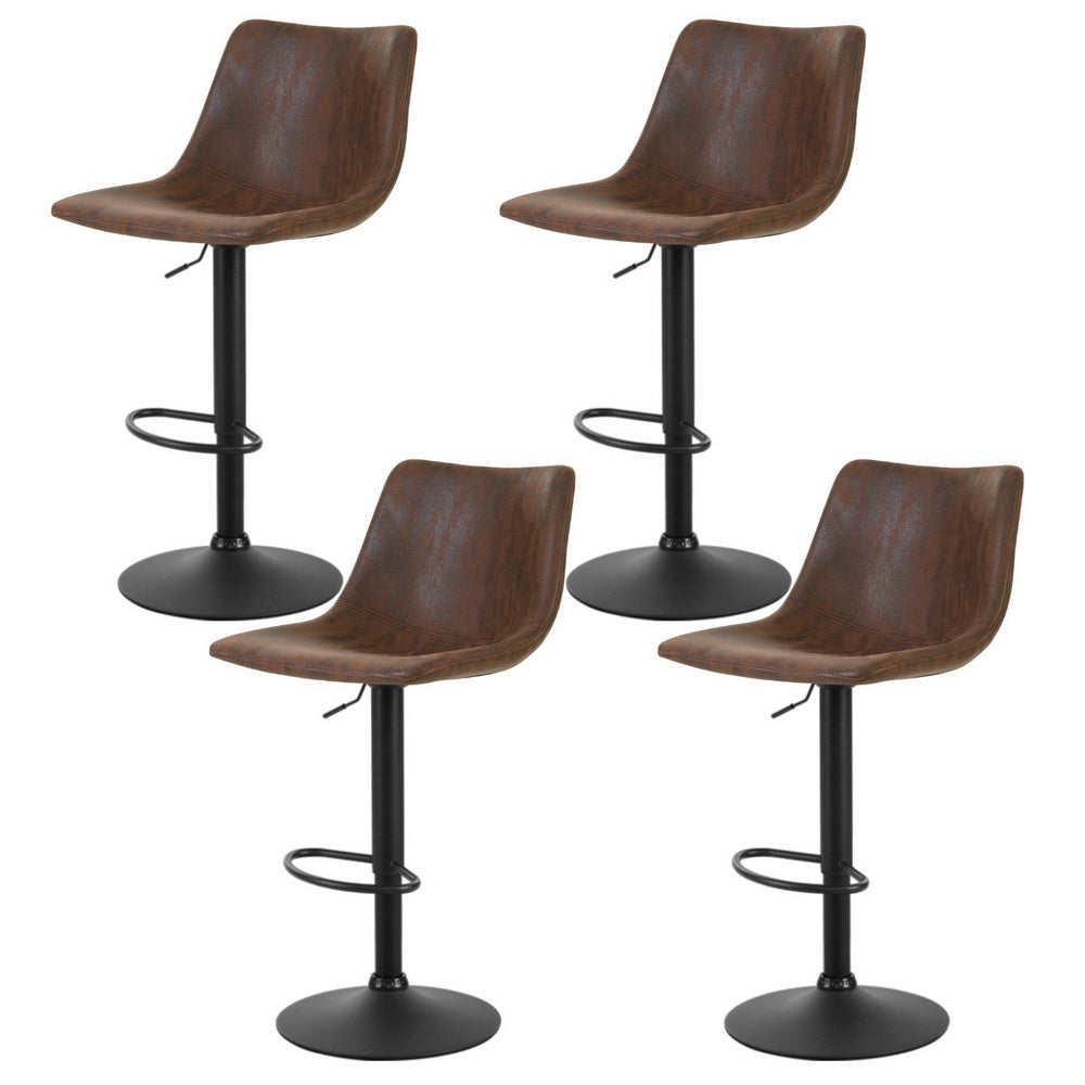 Artiss 4x Bar Stools Vintage Leather Swivel Gas Lift Brown - TRENDZ