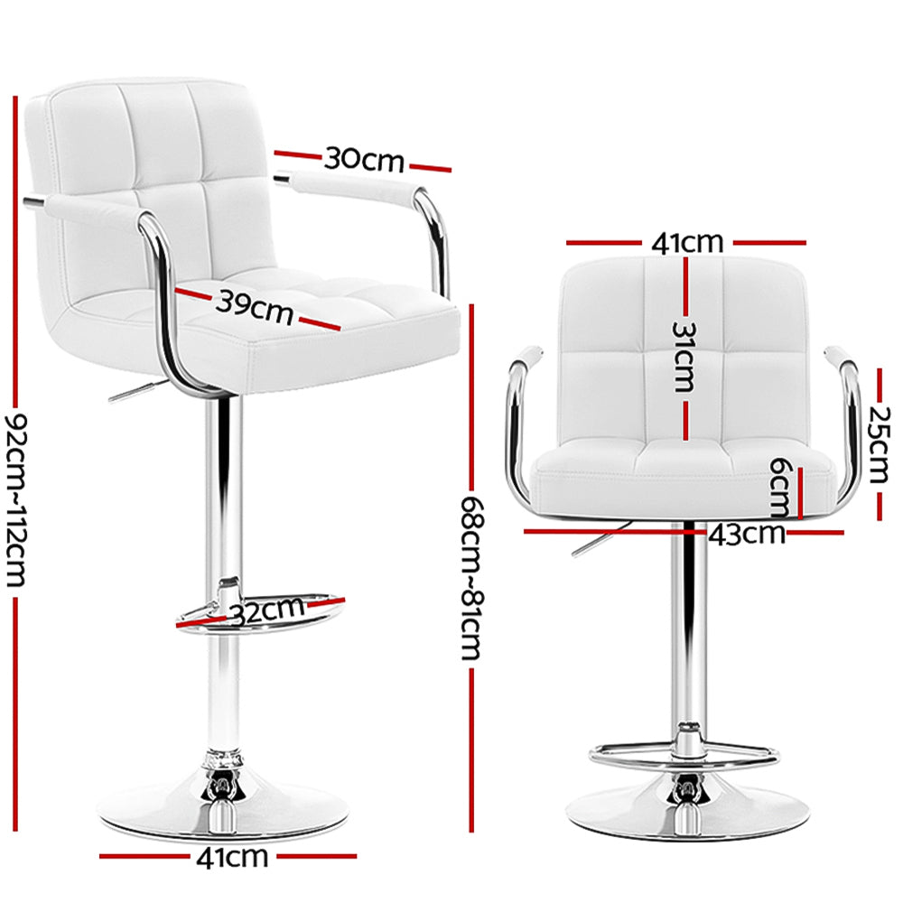 Artiss 4x Bar Stools Leather Gas Lift w/Armrest White - TRENDZ