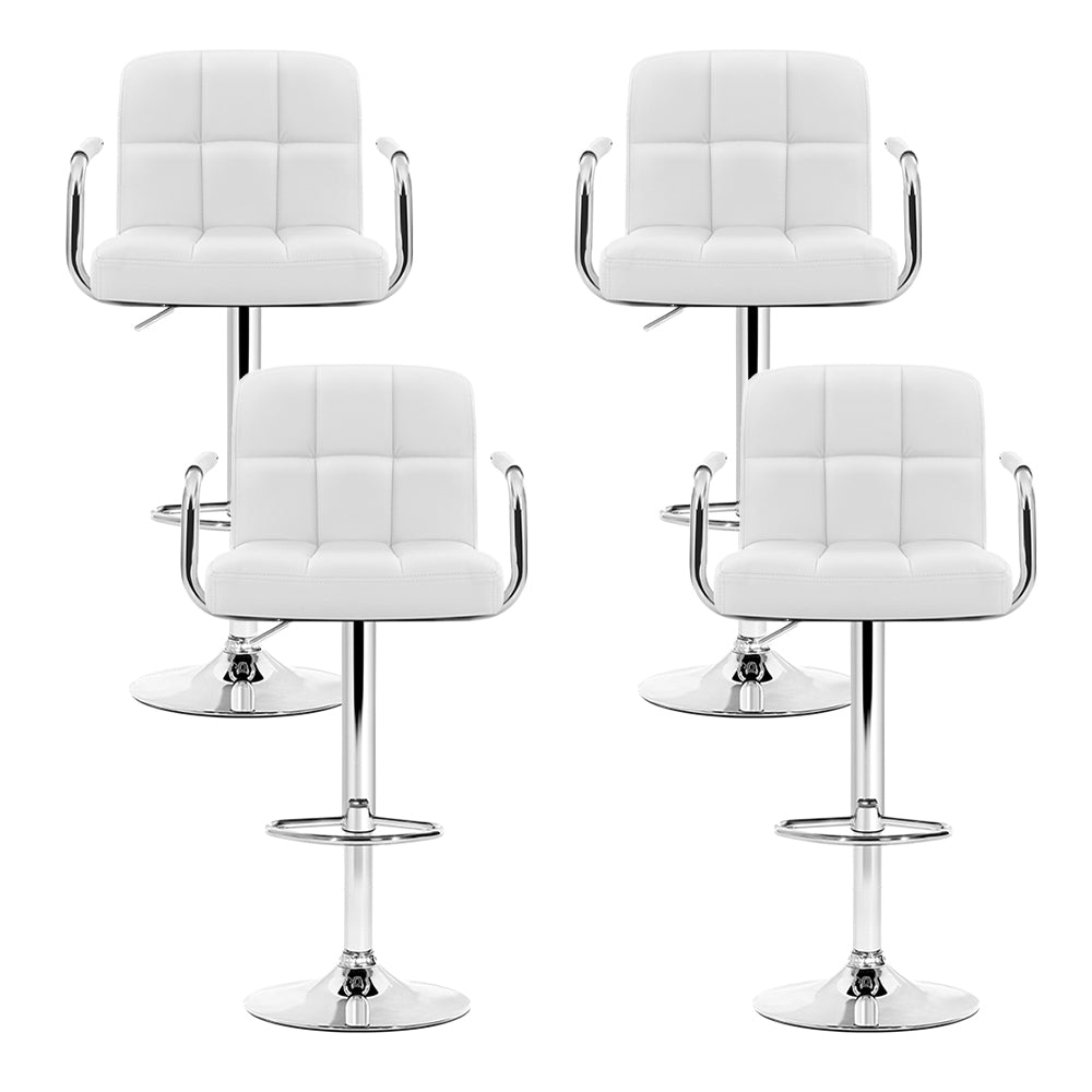 Artiss 4x Bar Stools Leather Gas Lift w/Armrest White - TRENDZ