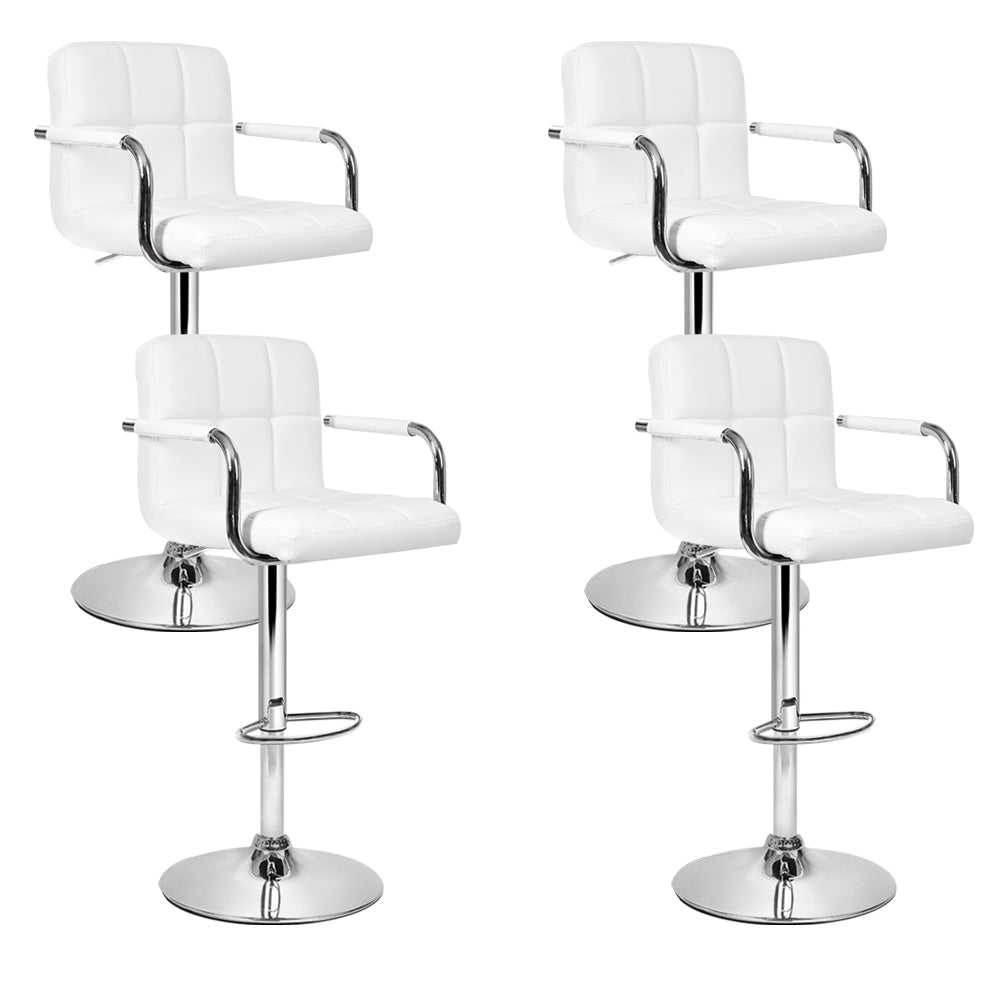 Artiss 4x Bar Stools Leather Gas Lift w/Armrest White - TRENDZ