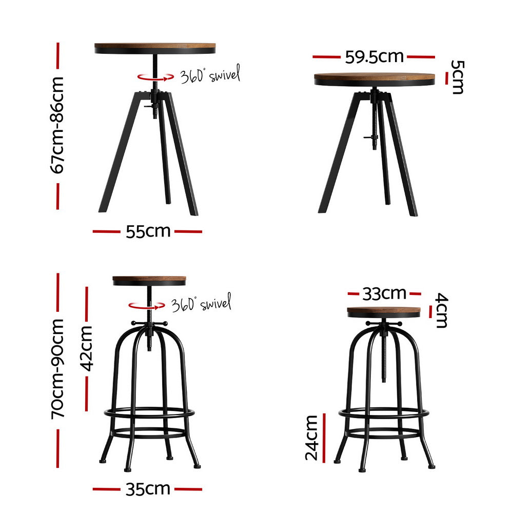 Artiss Bar Table Stools Set Dining Desk Industrial Kitchen Chairs Cafe Pub - TRENDZ