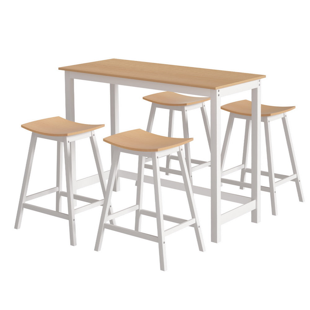 Artiss Bar Table and Stools Set Dining Desk Solid Wood Kitchen Chairs Cafe Pub - TRENDZ