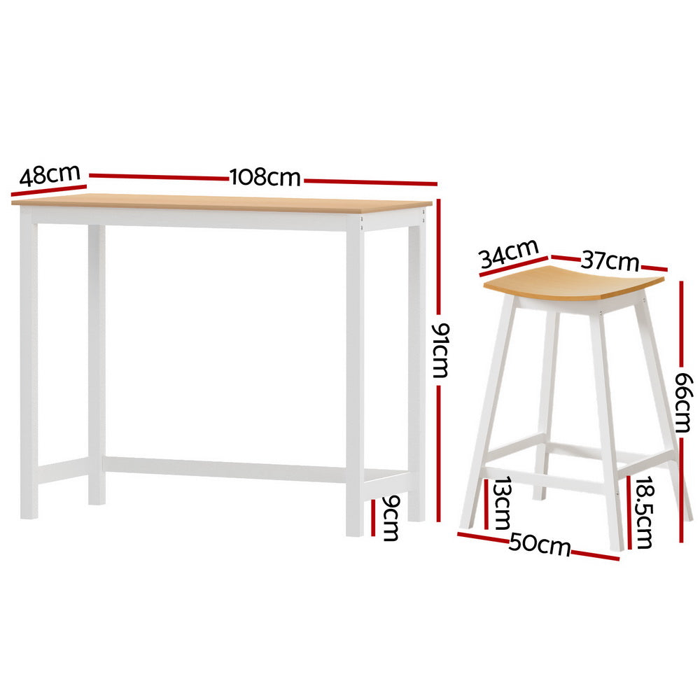 Artiss Bar Table and Stools Set Dining Desk Solid Wood Kitchen Chairs Cafe Pub - TRENDZ