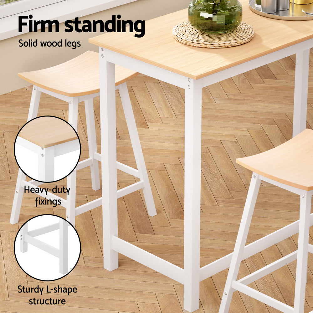 Artiss Bar Table and Stools Set Dining Desk Solid Wood Kitchen Chairs Cafe Pub - TRENDZ