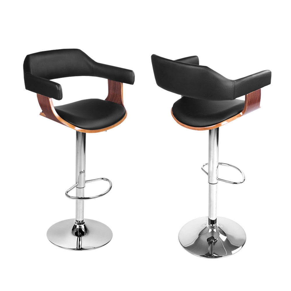 Artiss 4x Bar Stools Gas Lift Leather w/Armrest Black - TRENDZ
