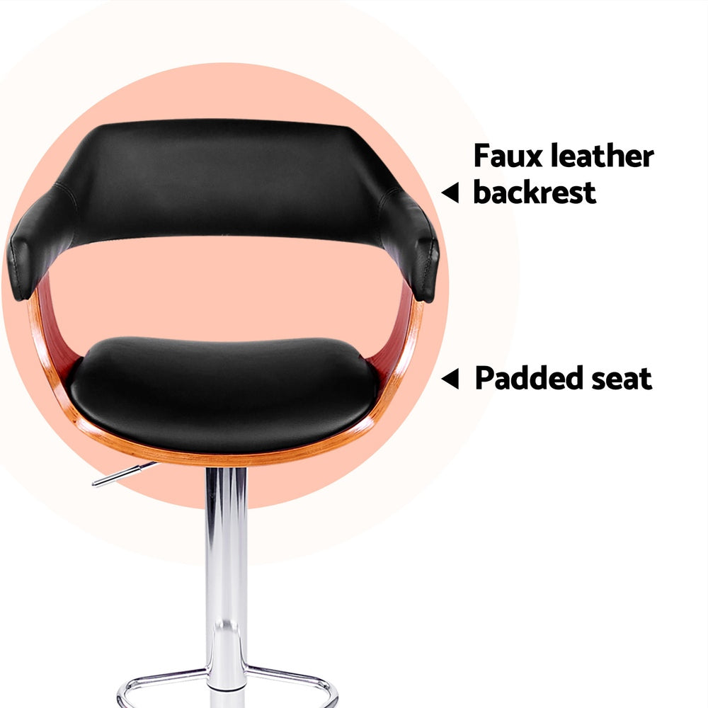 Artiss 4x Bar Stools Gas Lift Leather w/Armrest Black - TRENDZ