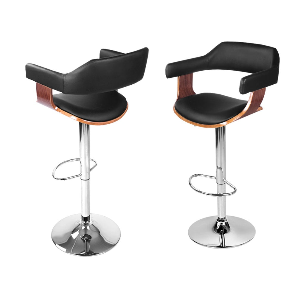 Artiss 4x Bar Stools Gas Lift Leather w/Armrest Black - TRENDZ