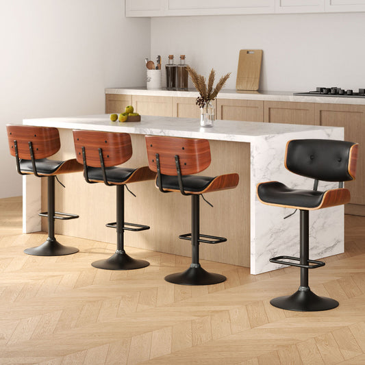 Artiss 4x Bar Stools Gas Lift Leather All Black - TRENDZ