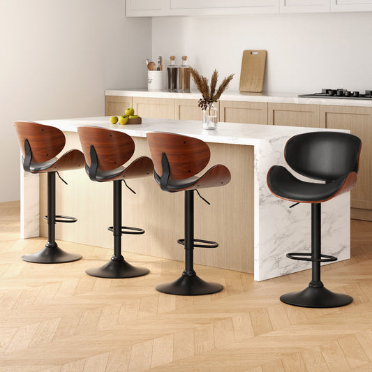 Artiss 4x Bar Stools Gas Lift Leather Padded Black - TRENDZ