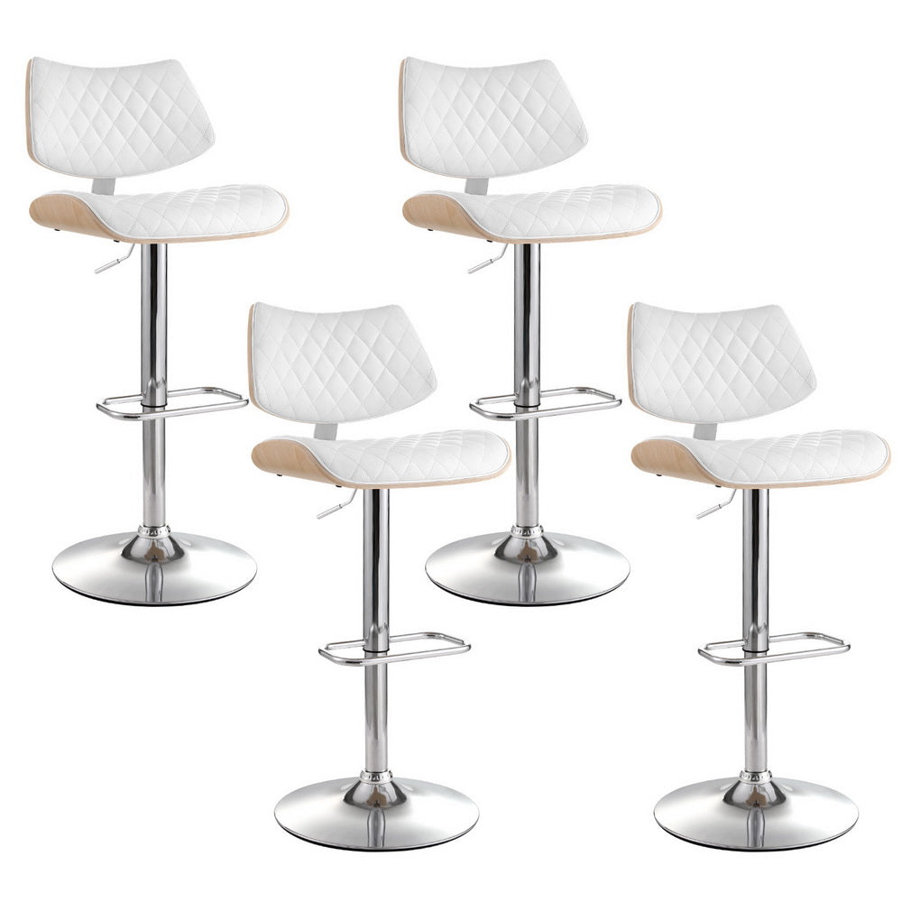 Artiss 4x Bar Stools Kitchen Dining Chairs Gas Lift Stool Wooden Leather White - TRENDZ