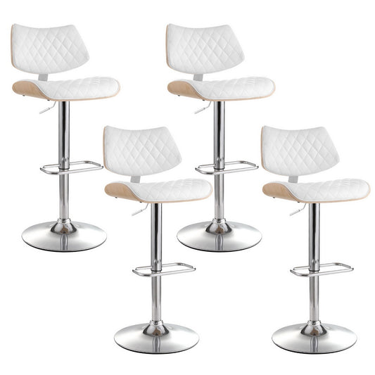 Artiss 4x Bar Stools Kitchen Dining Chairs Gas Lift Stool Wooden Leather White - TRENDZ