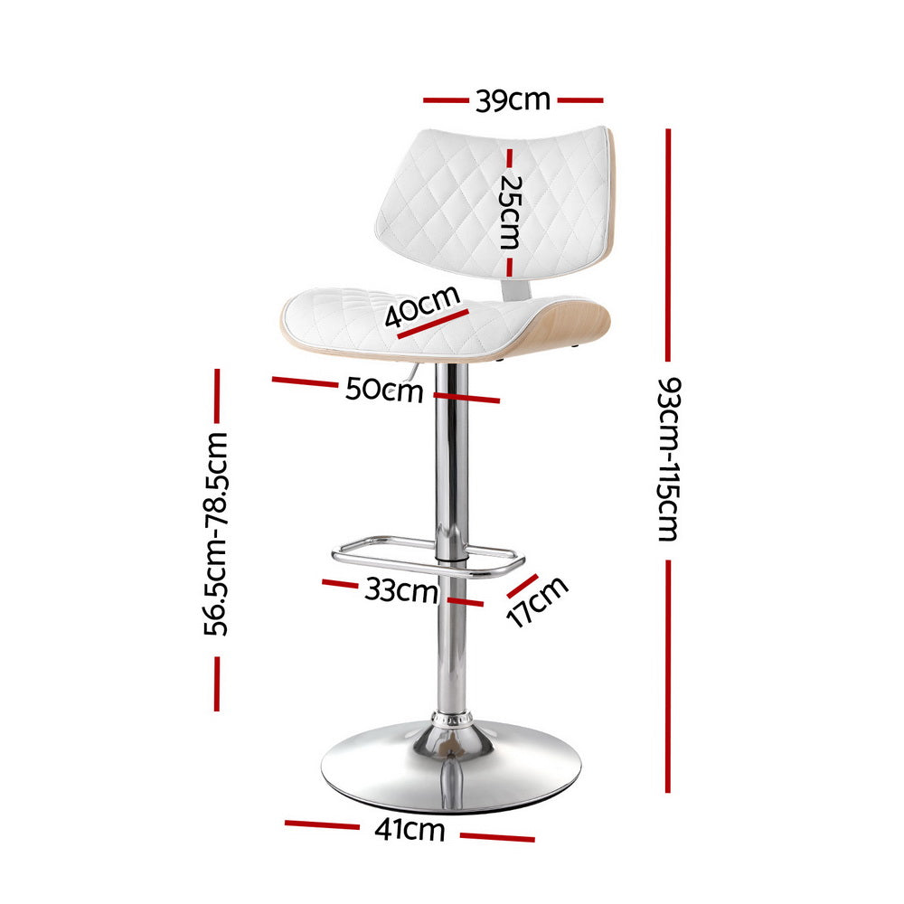 Artiss 4x Bar Stools Kitchen Dining Chairs Gas Lift Stool Wooden Leather White - TRENDZ