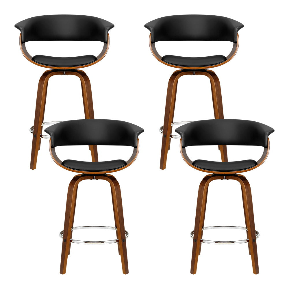 Artiss 4x Bar Stools Swivel PU Seat Wooden - TRENDZ