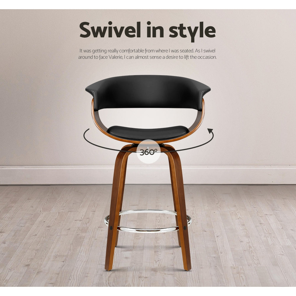Artiss 4x Bar Stools Swivel PU Seat Wooden - TRENDZ