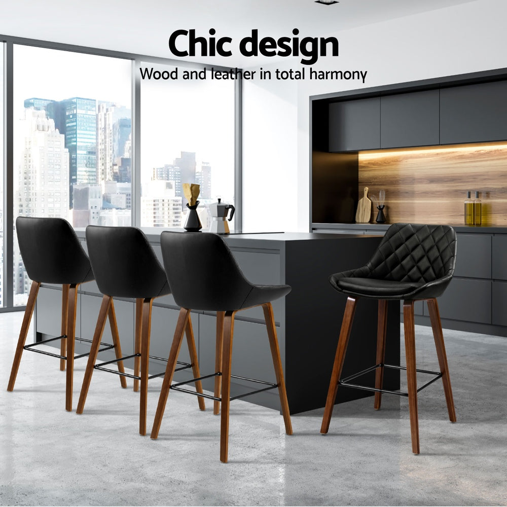 Artiss 4x Bar Stools PU Seat Wooden - TRENDZ