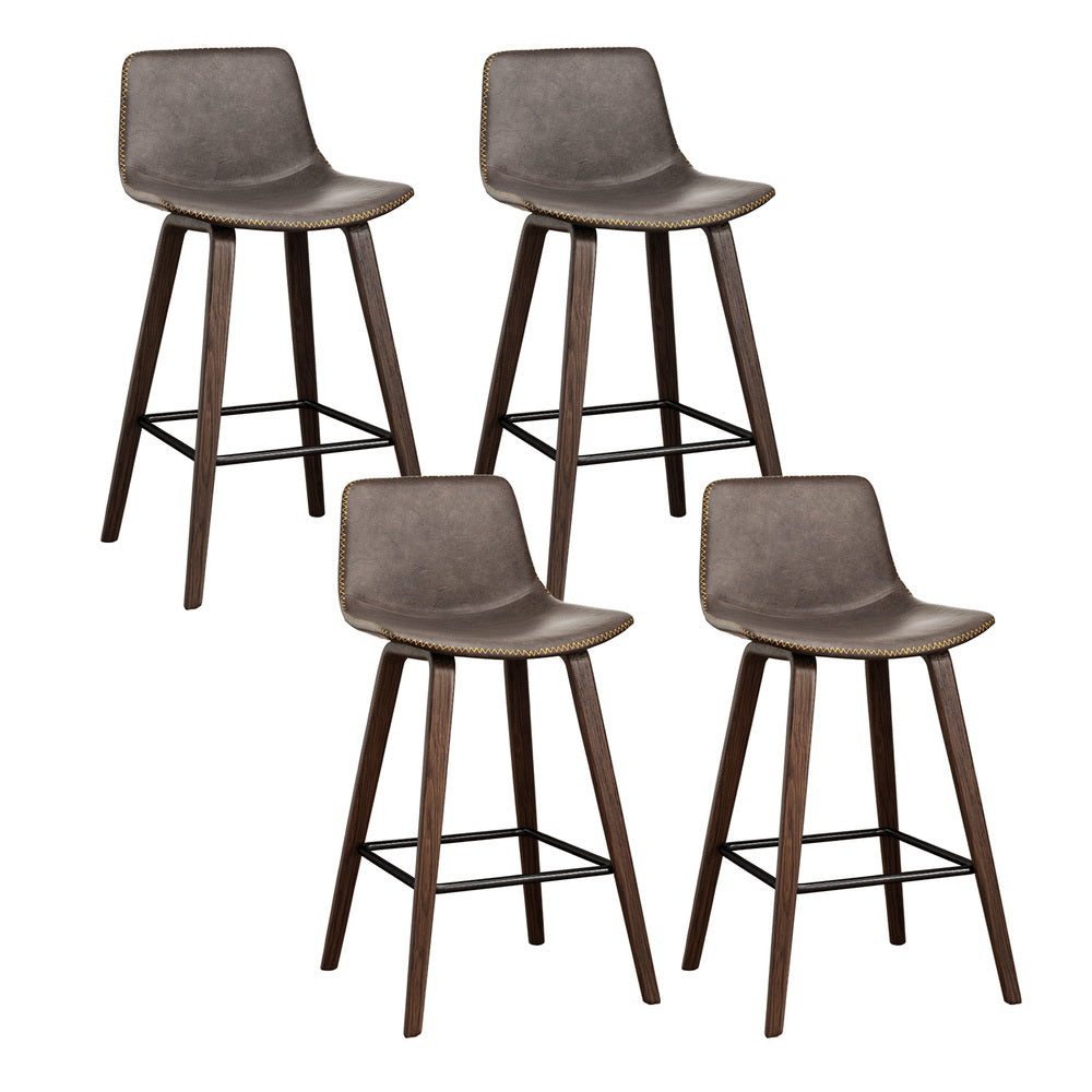 Artiss 4x Bar Stools Vintage Leather Wooden - TRENDZ