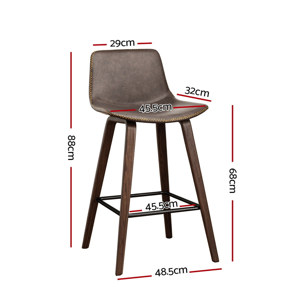 Artiss 4x Bar Stools Vintage Leather Wooden - TRENDZ