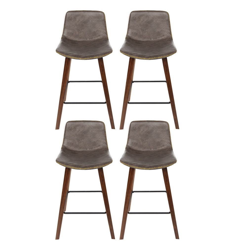 Artiss 4x Bar Stools Vintage Leather Wooden - TRENDZ