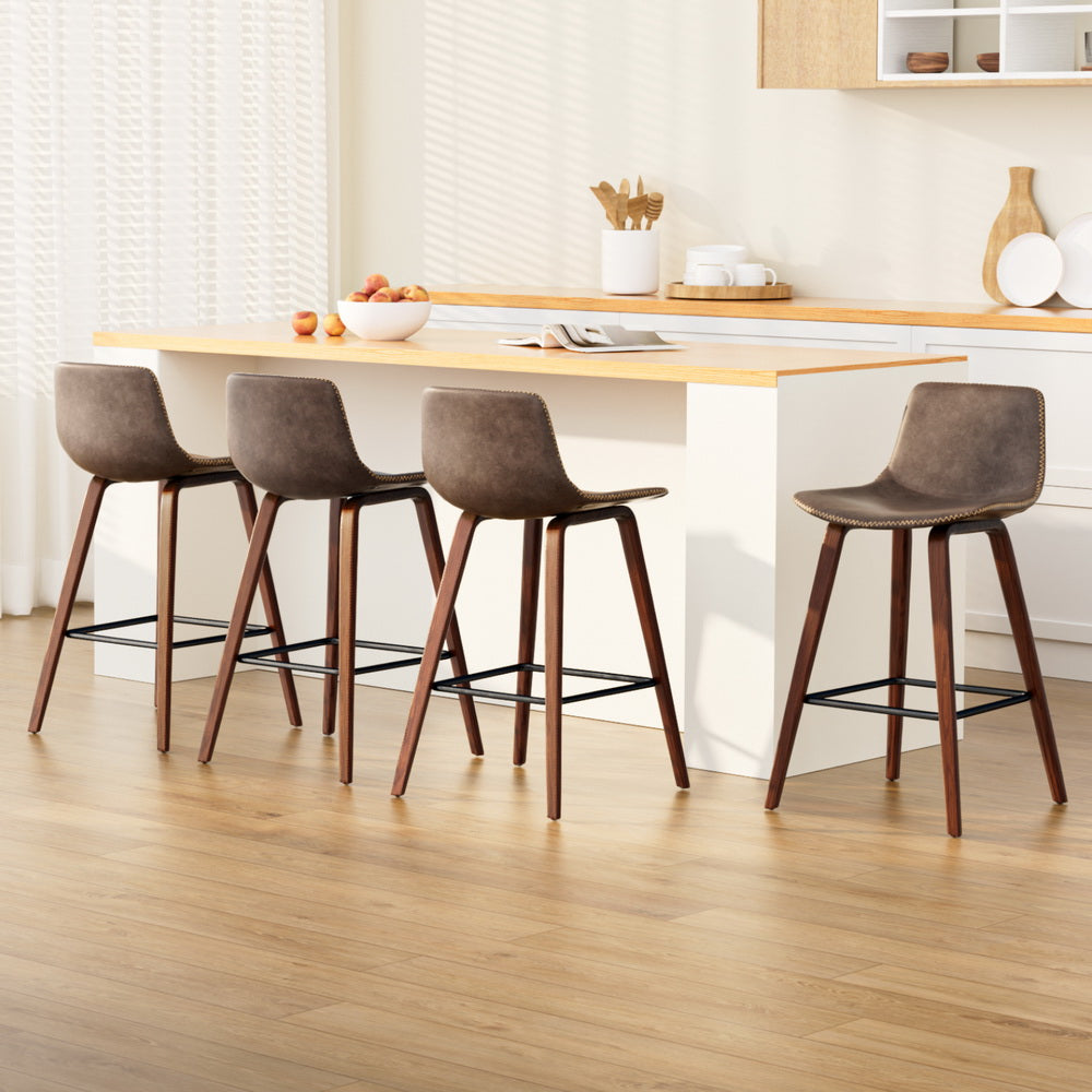 Artiss 4x Bar Stools Vintage Leather Wooden - TRENDZ