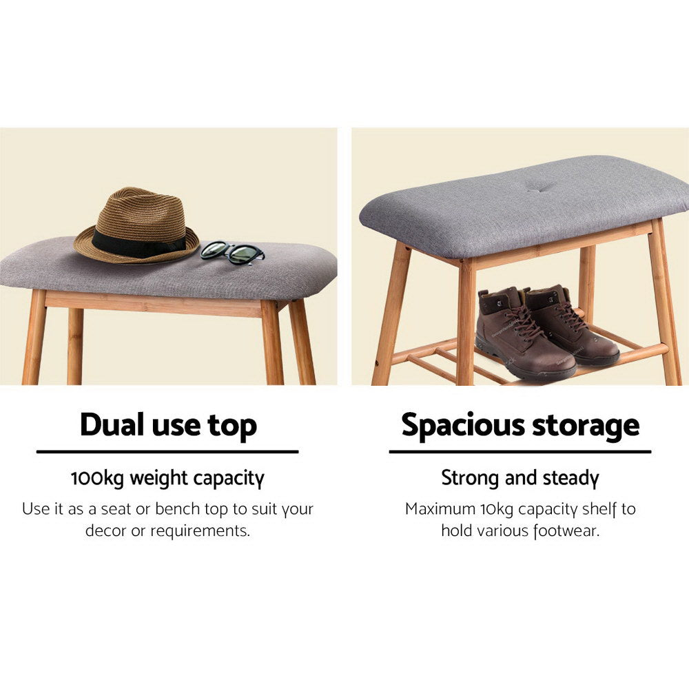 Artiss Shoe Rack Shoe Bench Fabric Seat 2 Pairs - TRENDZ
