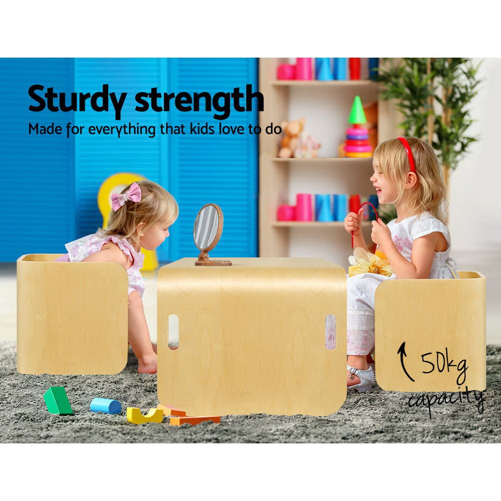 Keezi 3PCS Kids Table and Chairs Set Multifunctional Storage Desk - TRENDZ