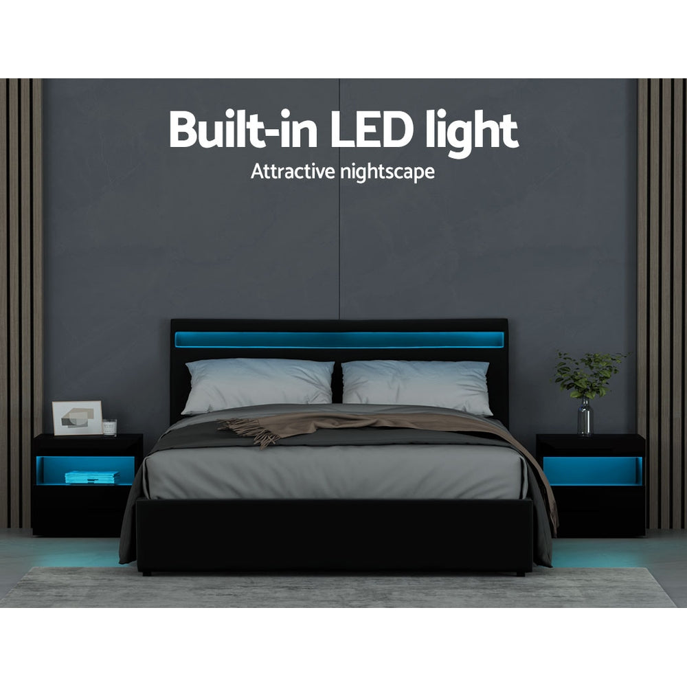Artiss Bed Frame Queen Size LED Gas Lift Black COLE - TRENDZ