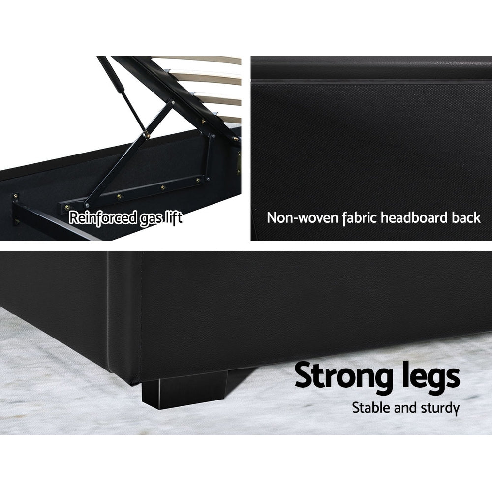 Artiss Bed Frame Queen Size LED Gas Lift Black COLE - TRENDZ