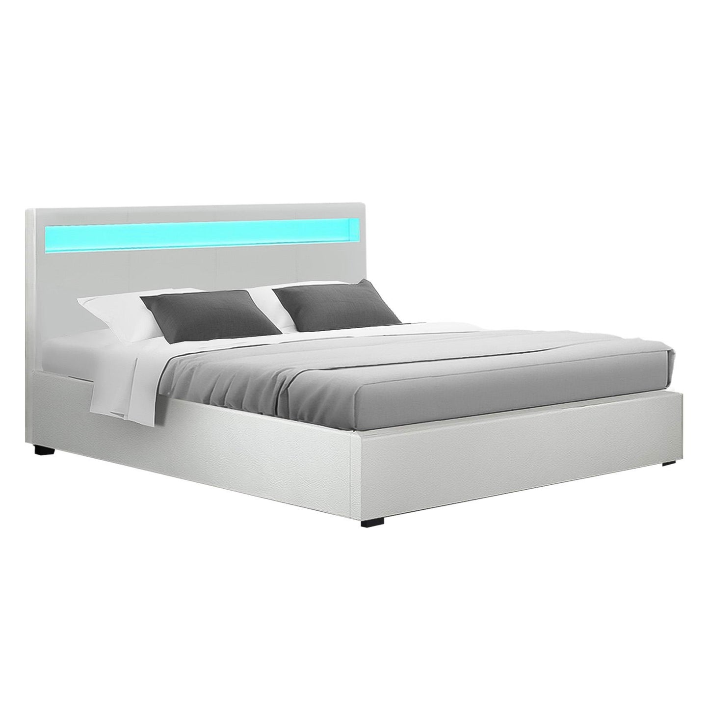 Artiss Bed Frame Queen Size LED Gas Lift White COLE - TRENDZ