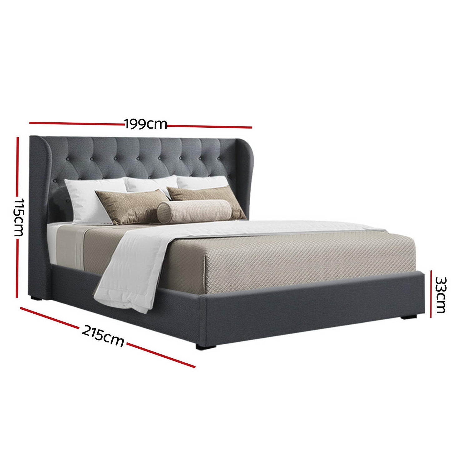 Artiss Bed Frame King Size Gas Lift Charcoal ISSA - TRENDZ