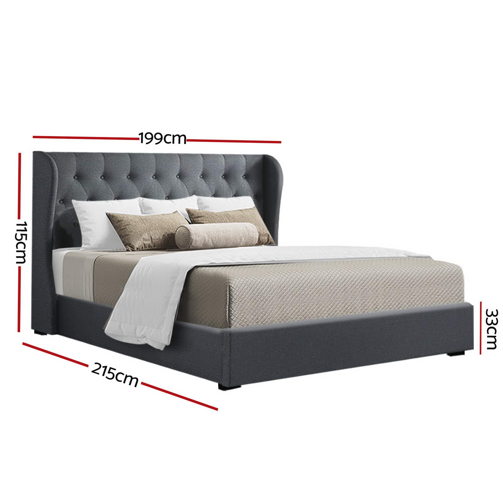 Artiss Bed Frame King Size Gas Lift Charcoal ISSA - TRENDZ