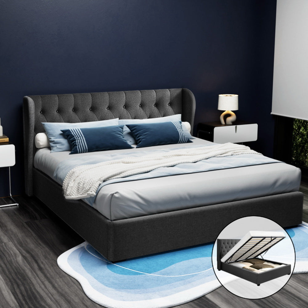 Artiss Bed Frame King Size Gas Lift Charcoal ISSA - TRENDZ