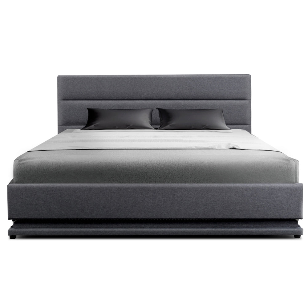 Artiss Bed Frame Queen Size LED Gas Lift Grey LUMI - TRENDZ