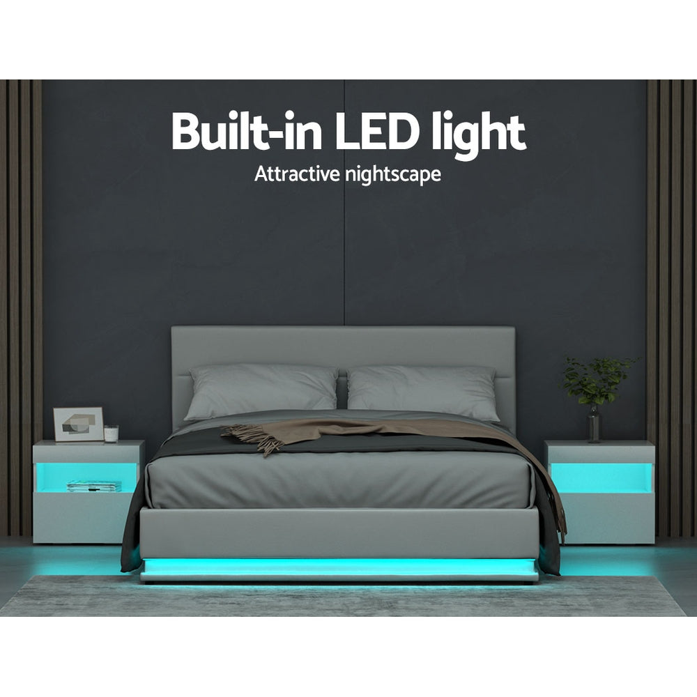 Artiss Bed Frame Queen Size LED Gas Lift White LUMI - TRENDZ