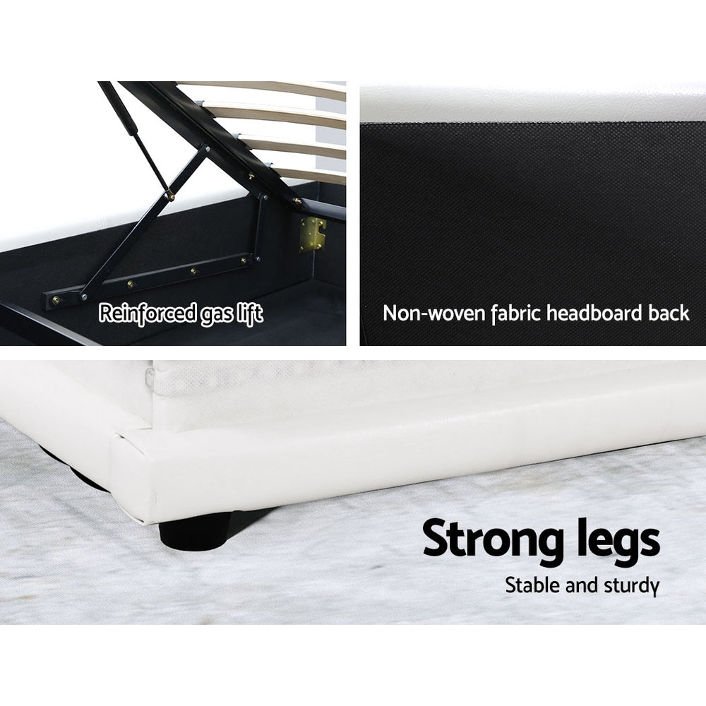 Artiss Bed Frame Queen Size LED Gas Lift White LUMI - TRENDZ