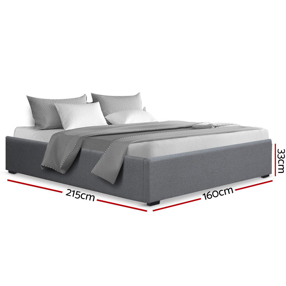 Artiss Bed Frame Queen Size Gas Lift Base Grey TOKI - TRENDZ