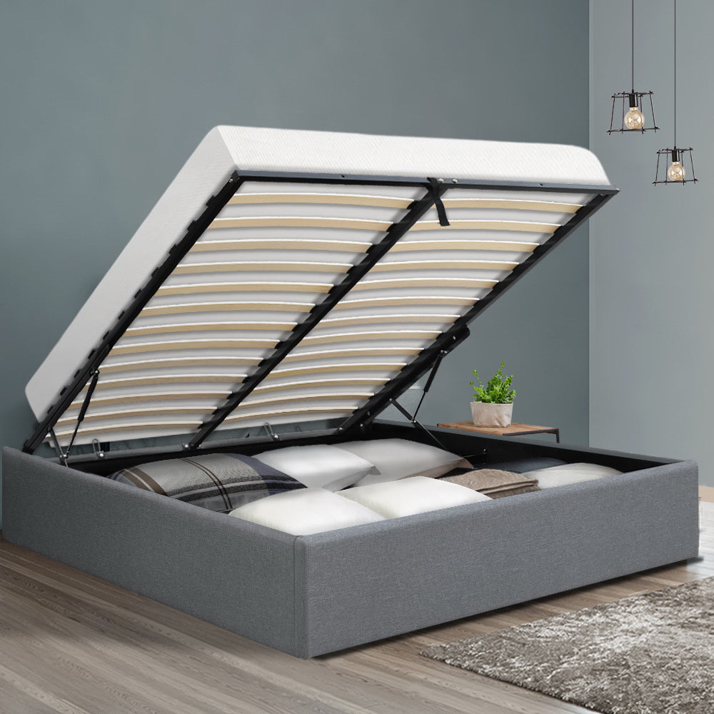 Artiss Bed Frame Queen Size Gas Lift Base Grey TOKI - TRENDZ